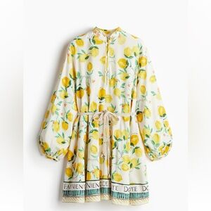 H&M lemon print macramé belt dress
